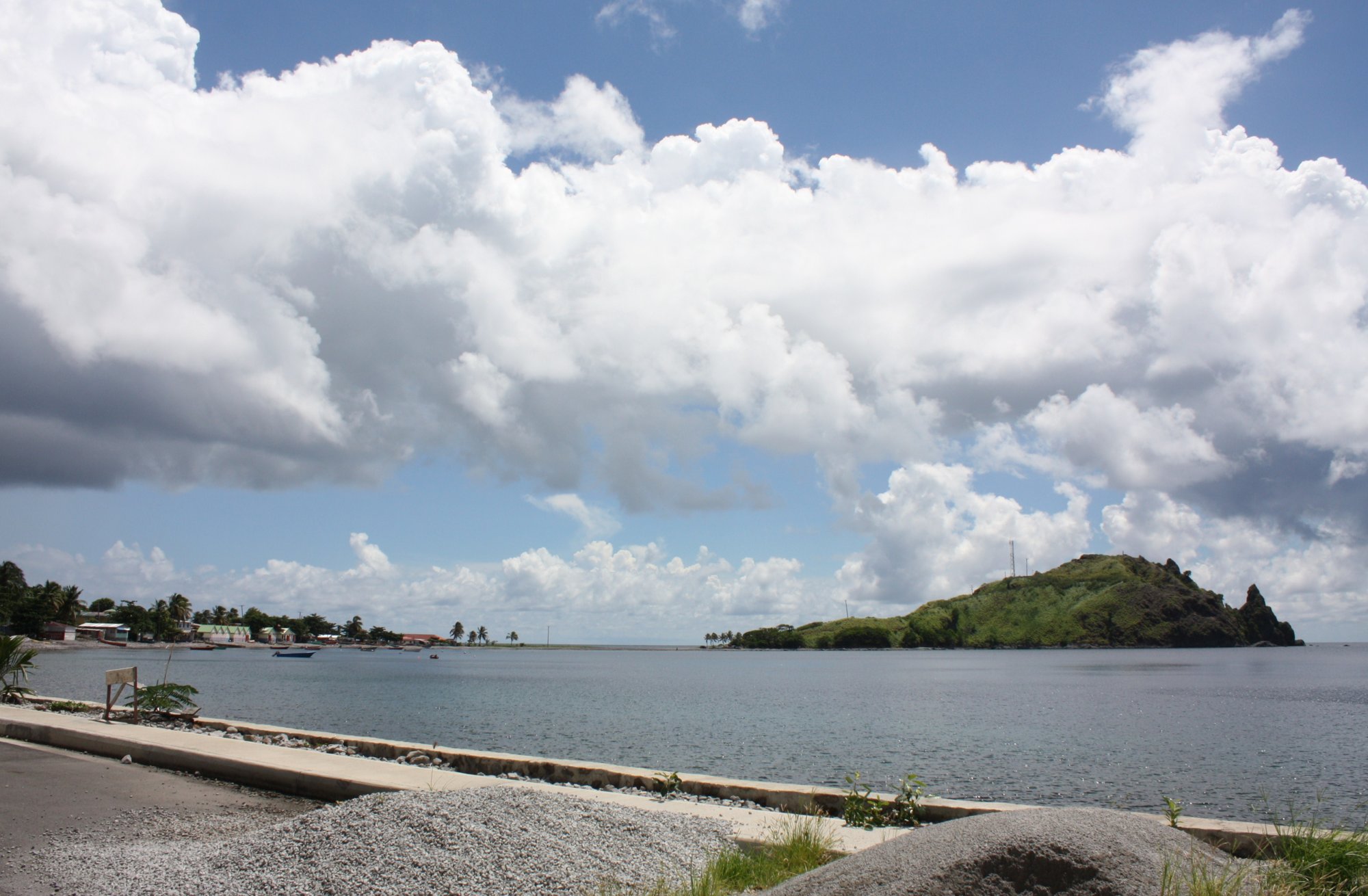 The green Scotts Head peninsula across Soufrière Bay in the Commonwealth of Dominica
